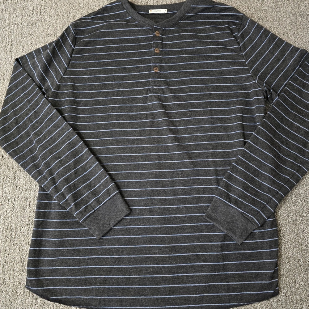 Marine Layer Henley Shirt Mens M Gray Striped Long Sleeve Casual Soft